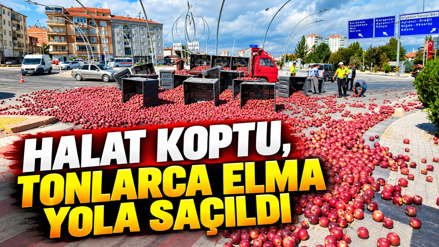  Halat koptu, tonlarca elma yola saçıldı