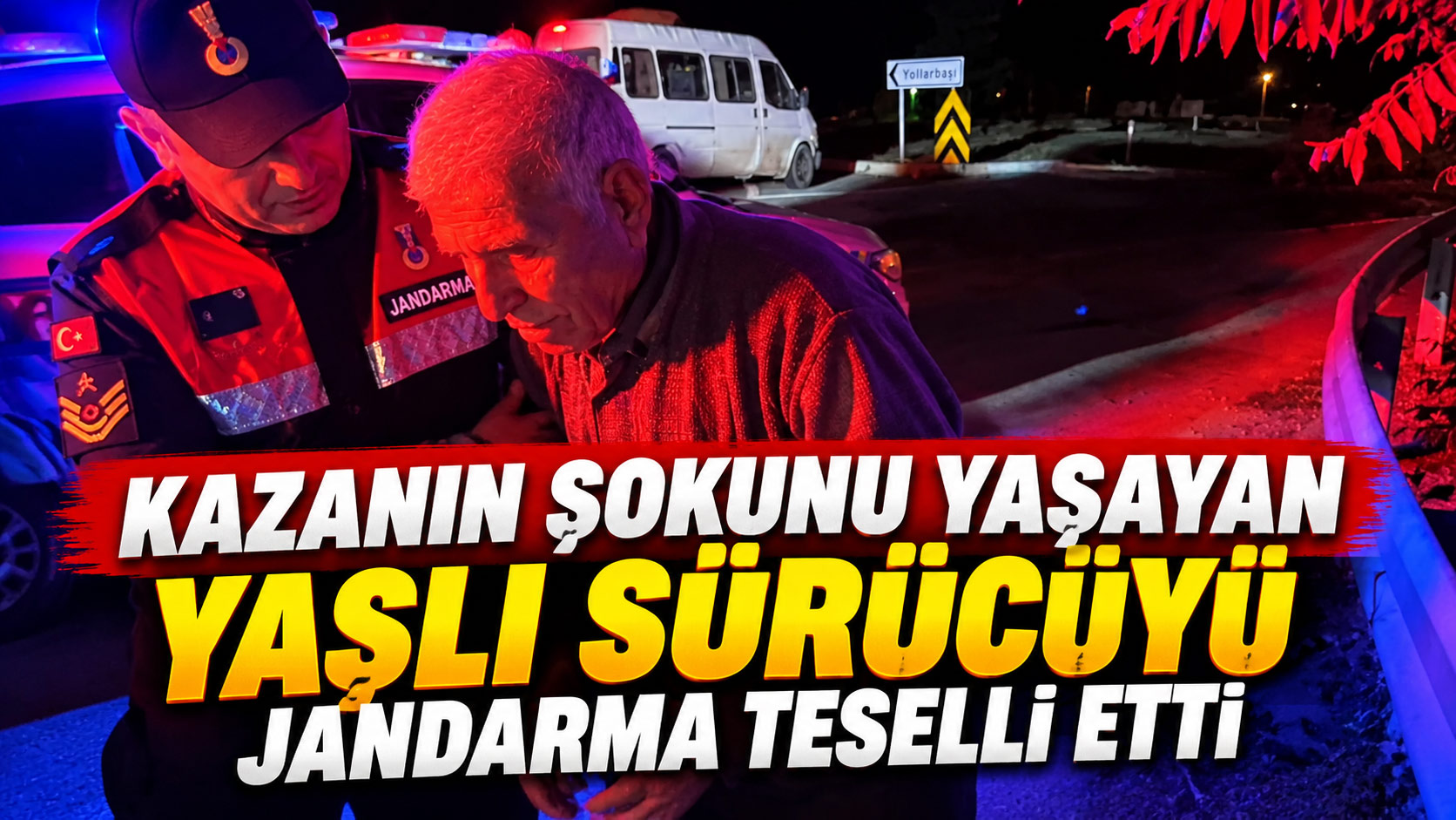 Kazanın şokunu yaşayan yaşlı sürücüyü jandarma teselli etti
